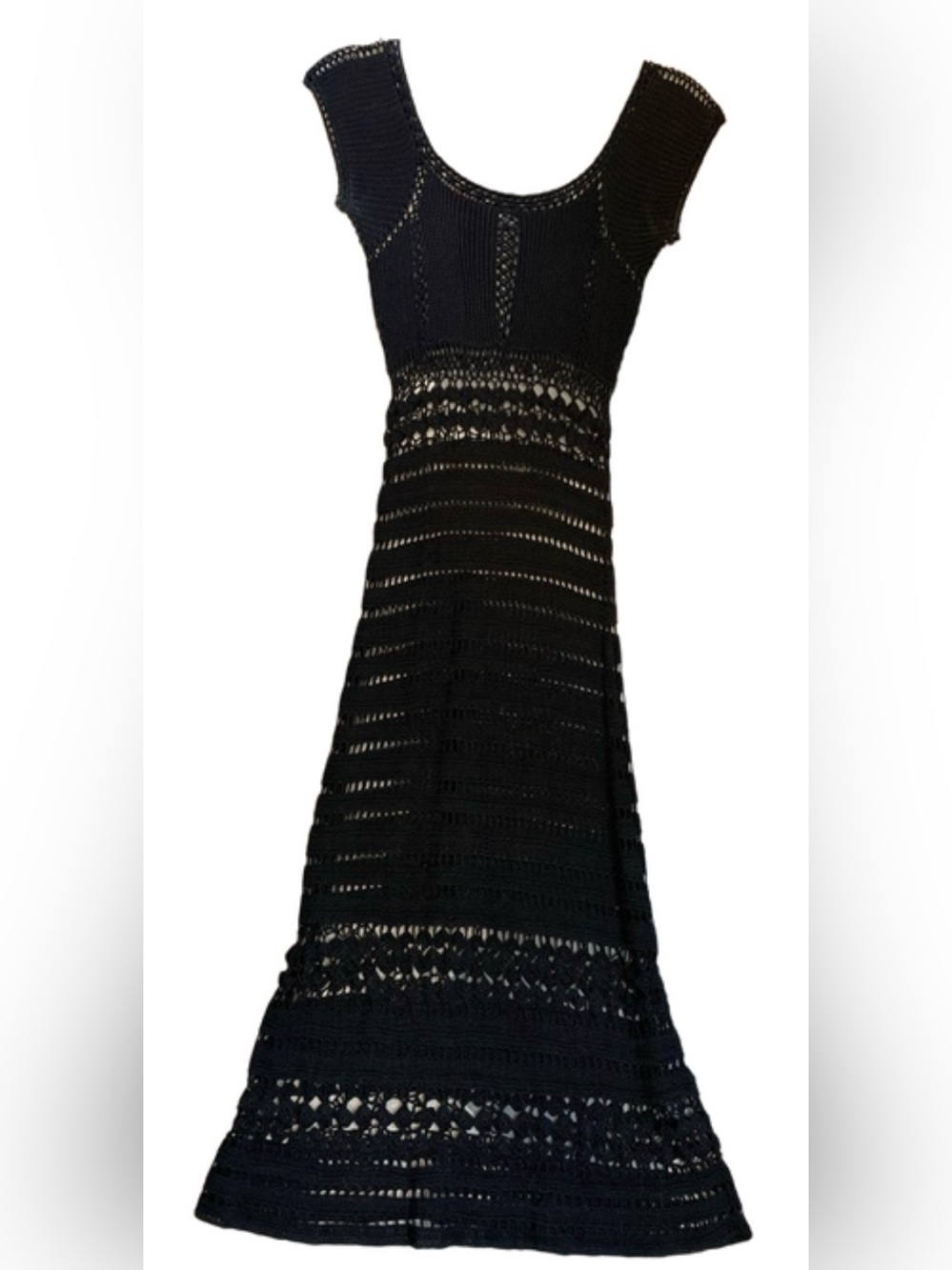 ABS Allen Schwartz Black Crochet Midi Dress - Picture 3 of 7